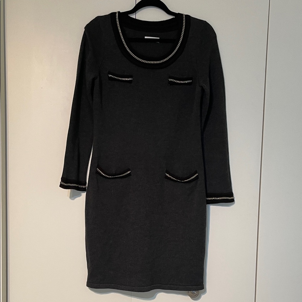 Calvin Klein Black Long Sleeve Dress with Chain Detail